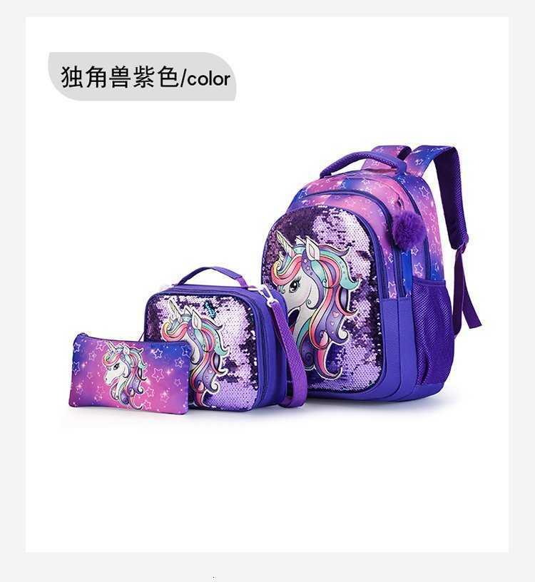 Unicorn Schoolbag - New Design for Girls in Grades 1, 2 and 3 - 3-Set Package - Backpack for Girls to Reduce Weight and Protect Spine - Children'
