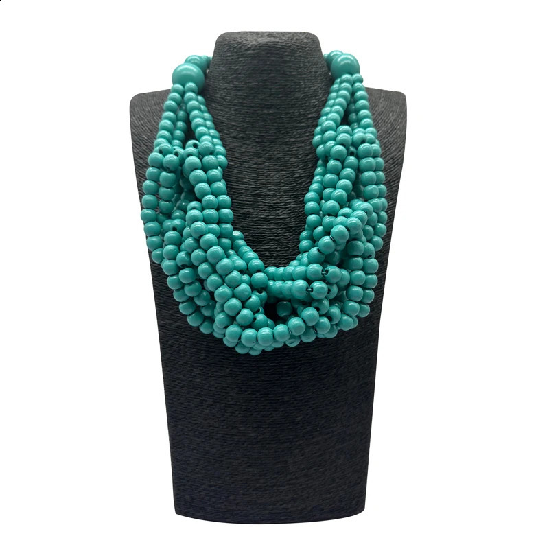 Colorful Round Wood Necklace Pendant Boho Bib Beads Chain Choker Collar Vintage Bohemian African Jewelry 250425