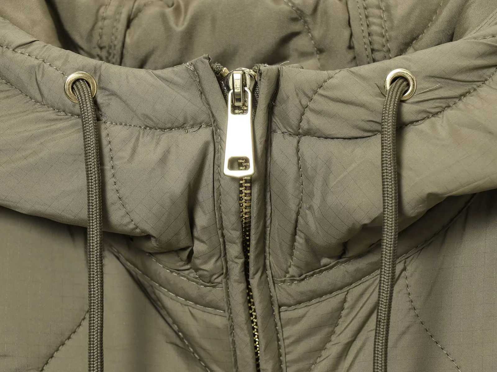 Autumn womens European and American style stand up collar long sleeved lace up adjustable hooded waterproof quilted jacketXJ251127