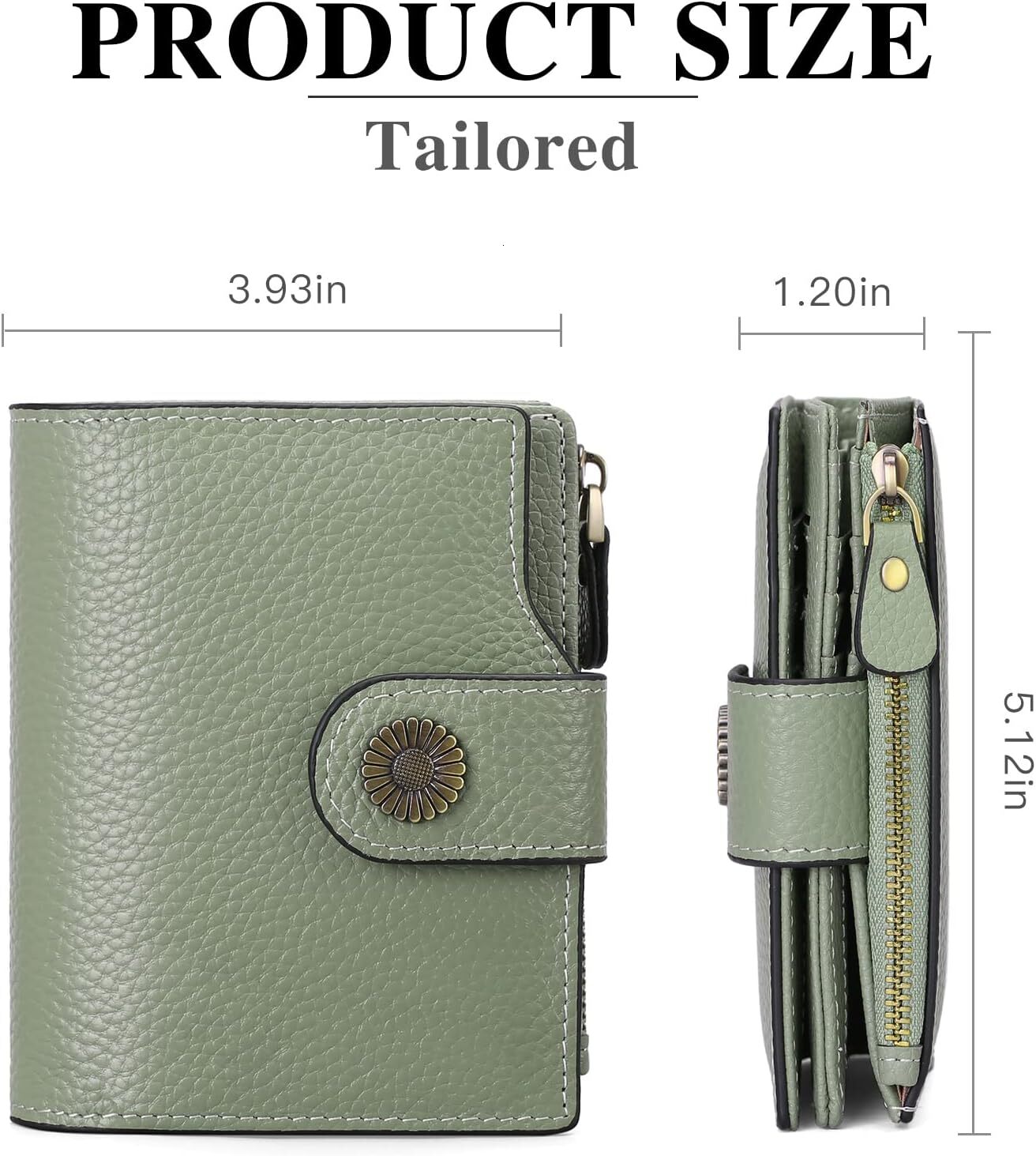 FALAN MULE Small Leather Double Fold Women's Wallet with RFID Shielding, Light Green, Compact