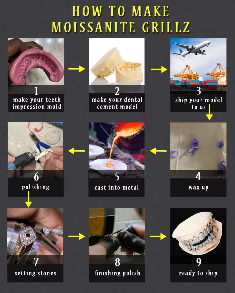 Fashion Jewelry Custom 18K Gold Plated Diamond Grillz VVS Moissanite Diamond Silver Braces of Teeth Hip Hop Grillz