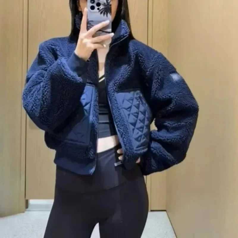 Fashion Stand-up Collar Zipper Winter Jacket Lamb Plush Warm Short Coat Autumn Winter Women Outerwear Solid White Thicken CoatsXJ251127