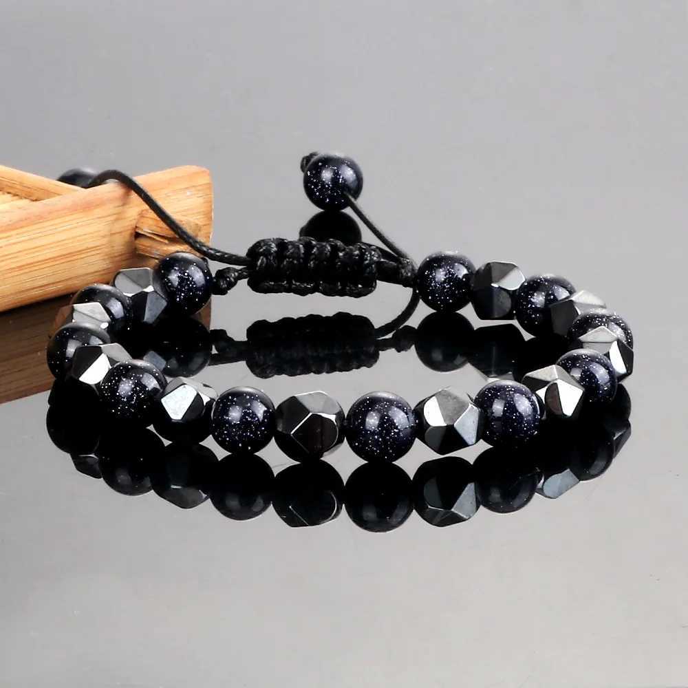 8mm Natural Black Lava Stone Distance Beaded Irregular Hematite Beads Bangles For Women Men Couples Yoga Jewelry Gifts C251105