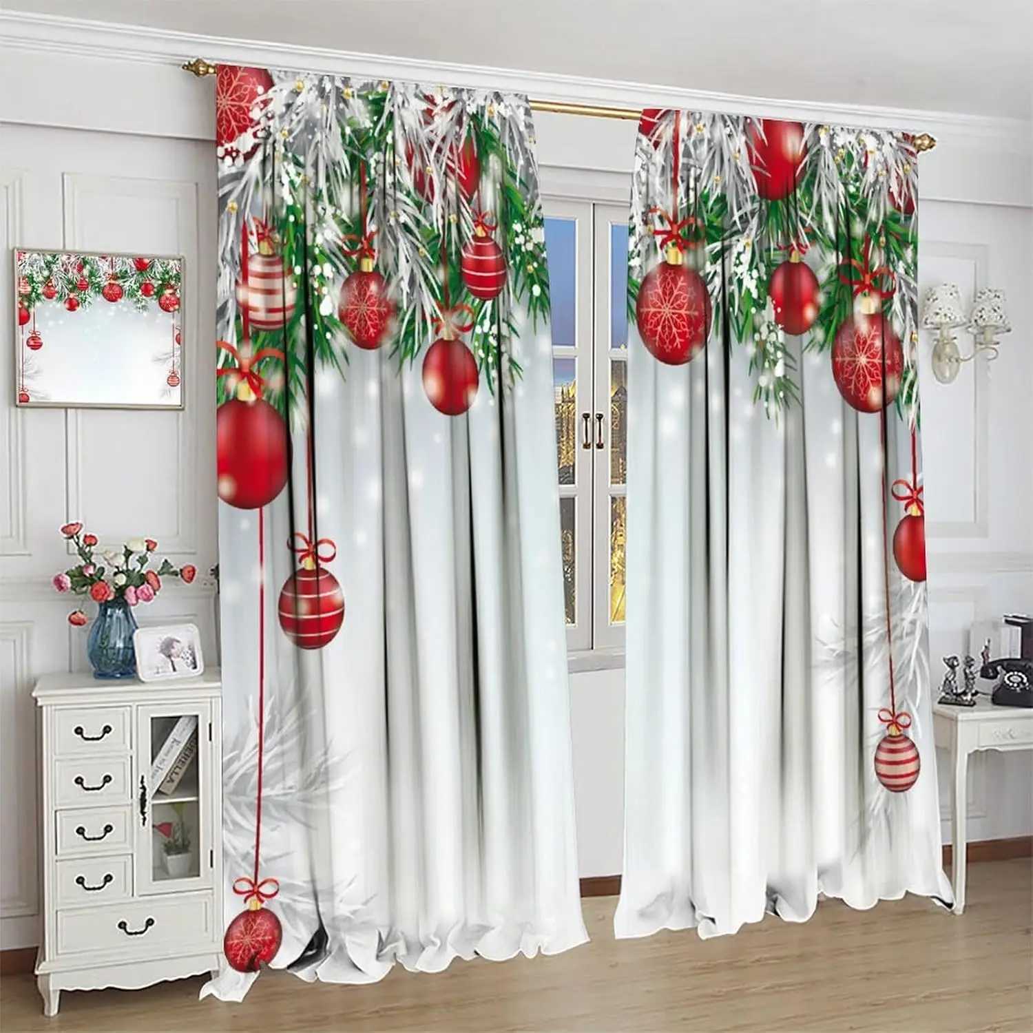 Curtain Christmas Red Christmas Curtains Winter Holiday Snowman Window Treatments Drapes for Bedroom Living Room Xmas Tree Truck New Year Drapes Y2511