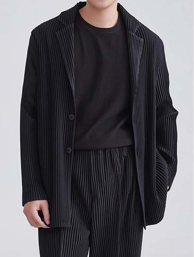 Fashionable high-end Miyake pleated casual men's suit jacket with a lapel and high-end loose top
