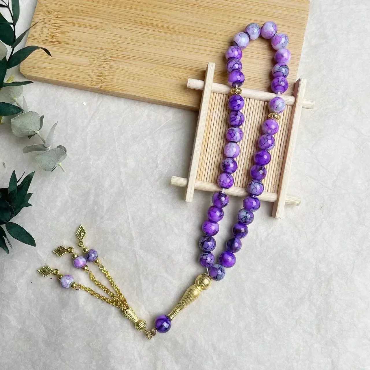 10mm 33pcs Glass Tassel Turkish Muslim Rosary Islamic Prayer Beads for Women Jewelry Tasbih Tasbeeh Allah Mohammed C251105