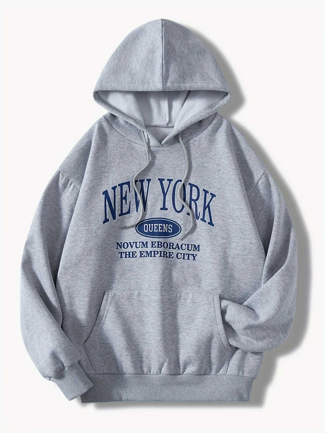 Womens Chic Letter Print Hoodie - Relaxed Fit Adjustable Drawstring Soft Comfort - Trendy Casual Streetwear for Everyday Style J251136