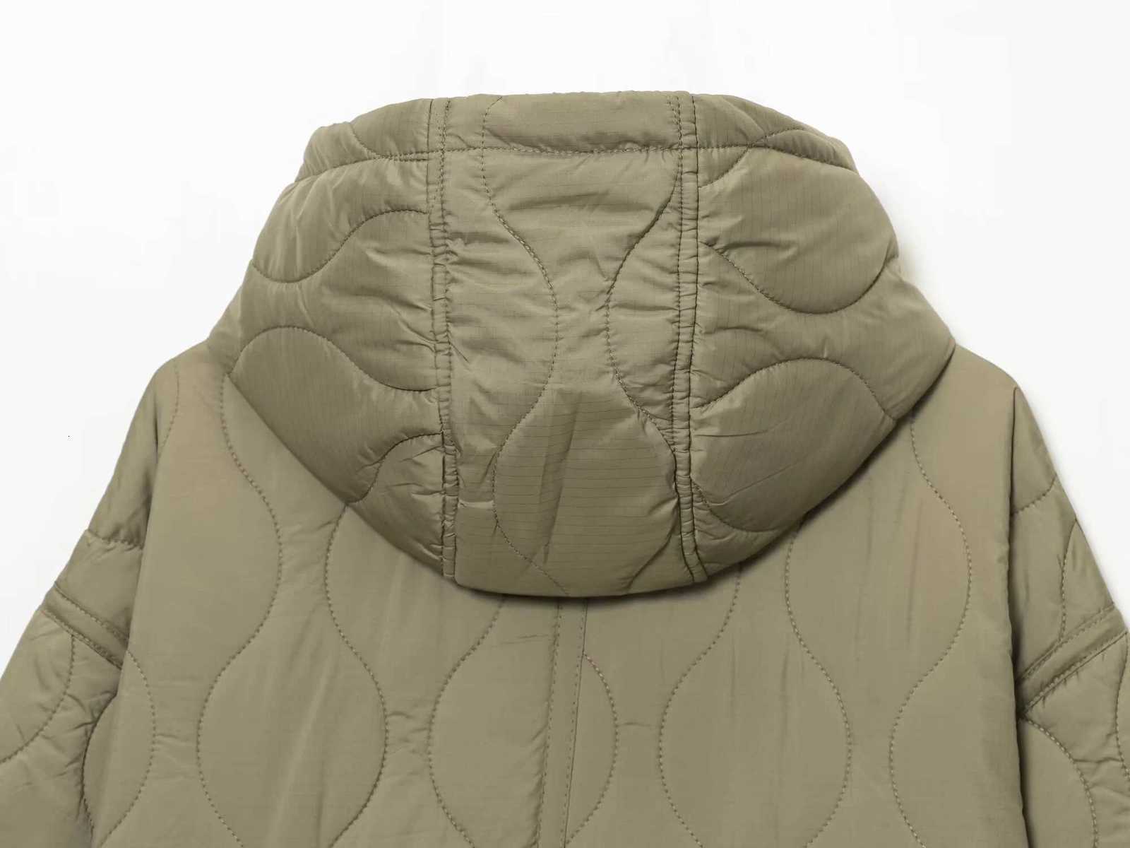 Autumn womens European and American style stand up collar long sleeved lace up adjustable hooded waterproof quilted jacketXJ251127