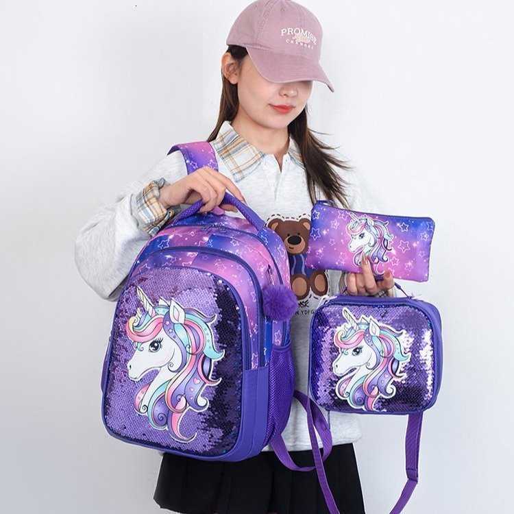 Unicorn Schoolbag - New Design for Girls in Grades 1, 2 and 3 - 3-Set Package - Backpack for Girls to Reduce Weight and Protect Spine - Children'