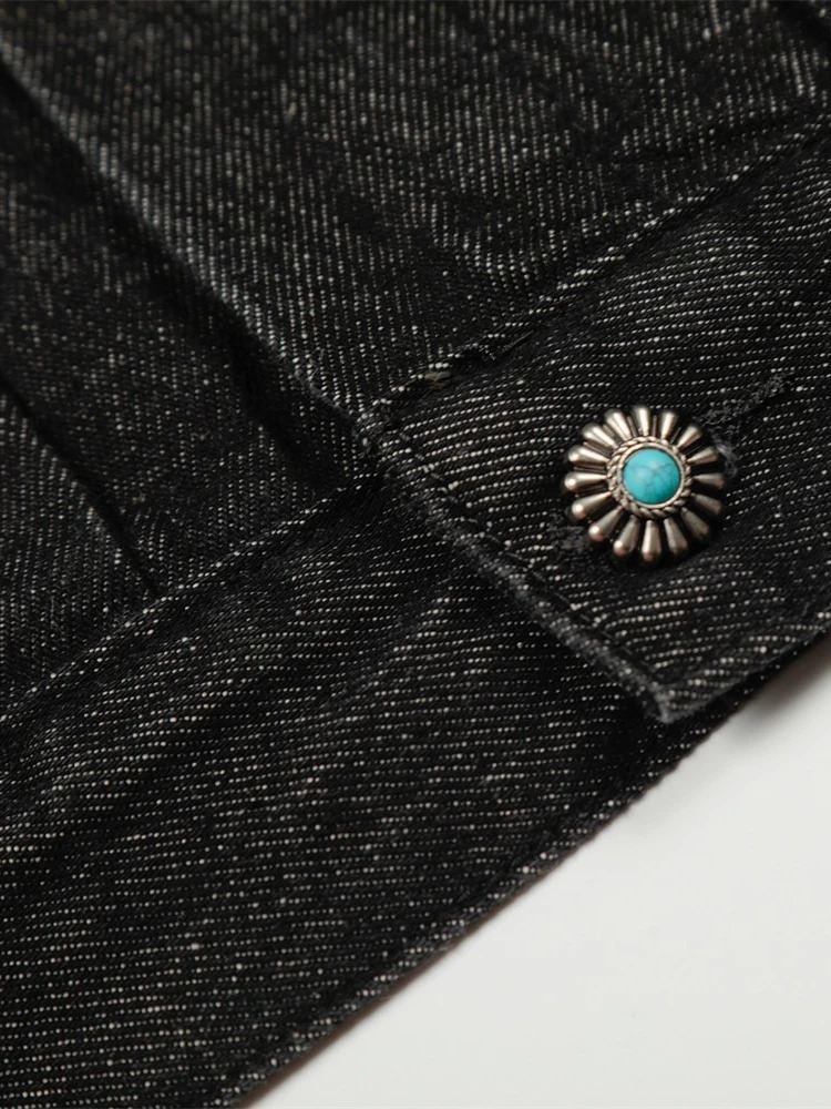 Mens Jacket Punk Vintage Streetwear Black Denim Short Coat Metal Buckle Studded Pleated Detail Retro Cool Hip Hop Fashion 251126