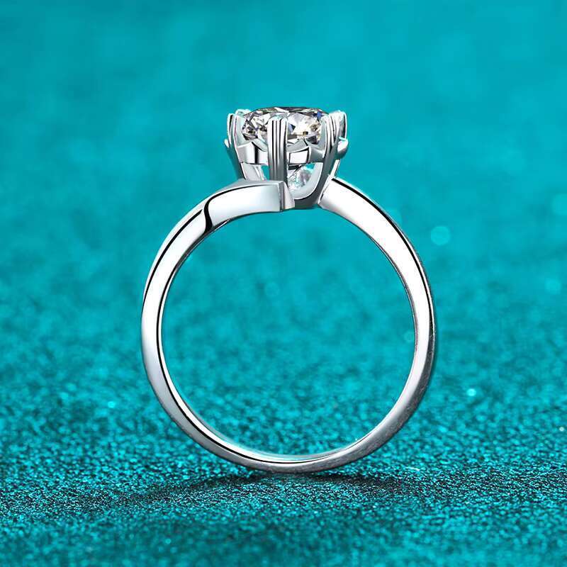 DHCollections Adjustable Sterling Sier Wedding Engagement Ring Rhodium Plated Newby Snowflake VVS Classic D Color Moissanite Elegant
