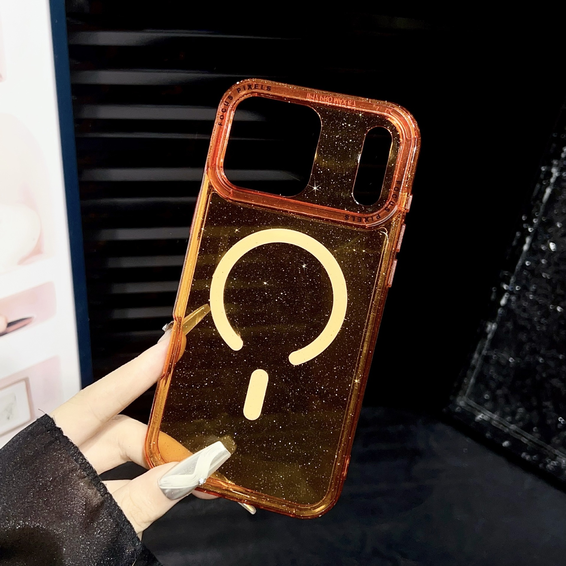 Glitter Single Color Frame Magnetic Phone Case iPhone 17 Pro Max Compatible with Apple 16 Pro Transparent Protective Case