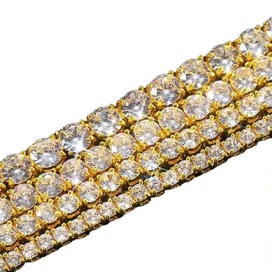 RB Gems 925 Sterling Silver VVS Moissanite Tennis Chain Necklace 2mm 65mm Fine Chains for Women and Men Gold Zircon Jewelry