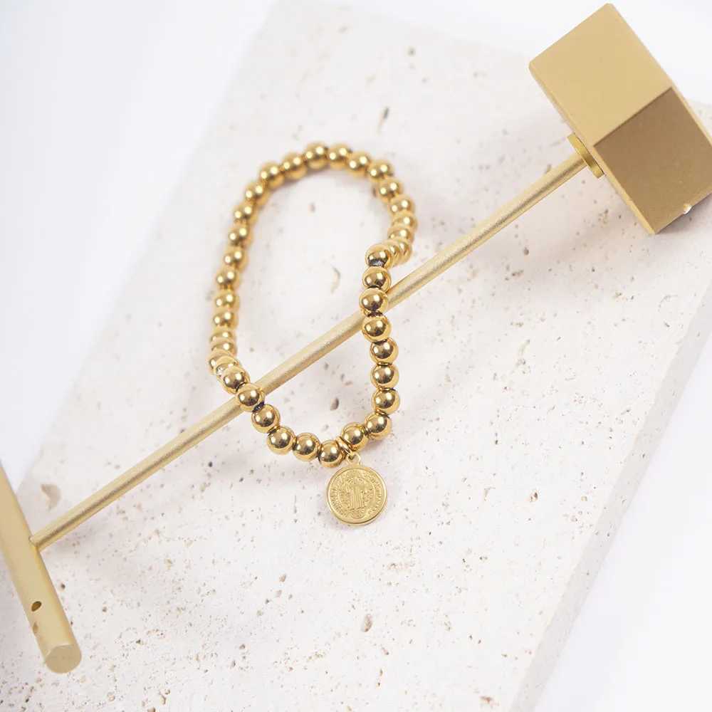 Stainless Steel San Benito Medal For Women Gold/Silver Color Metal St Benedict Cross 5mm Bead Chain Pulseira C251105