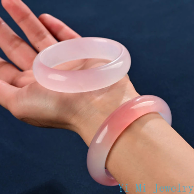 Natural Peach Light Pink Jade Bangle Ice Hetian Jade Hibiscus Pink White Bracelet Exquisite Jewelry for Women Party Gifts 251121 - view 7