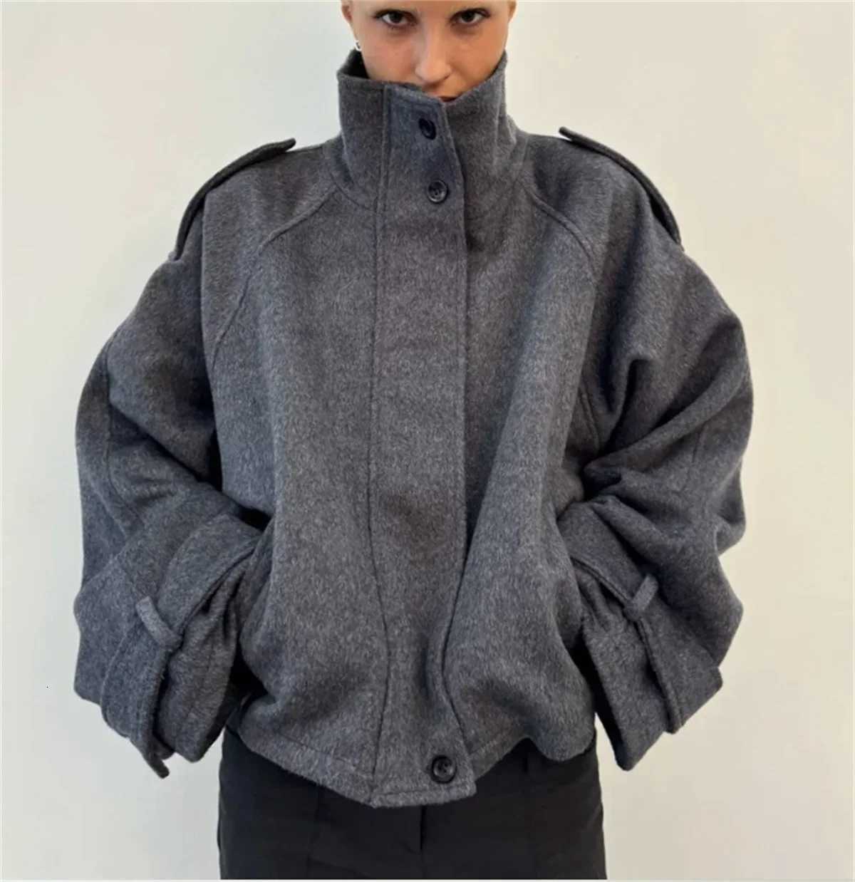 Fashion Stand Neck Loose Jacket Women 2025 Autumn Winter New Casual Coats Lady Long Sleeve Elegant Tops Street Bomber JacketsXJ251127