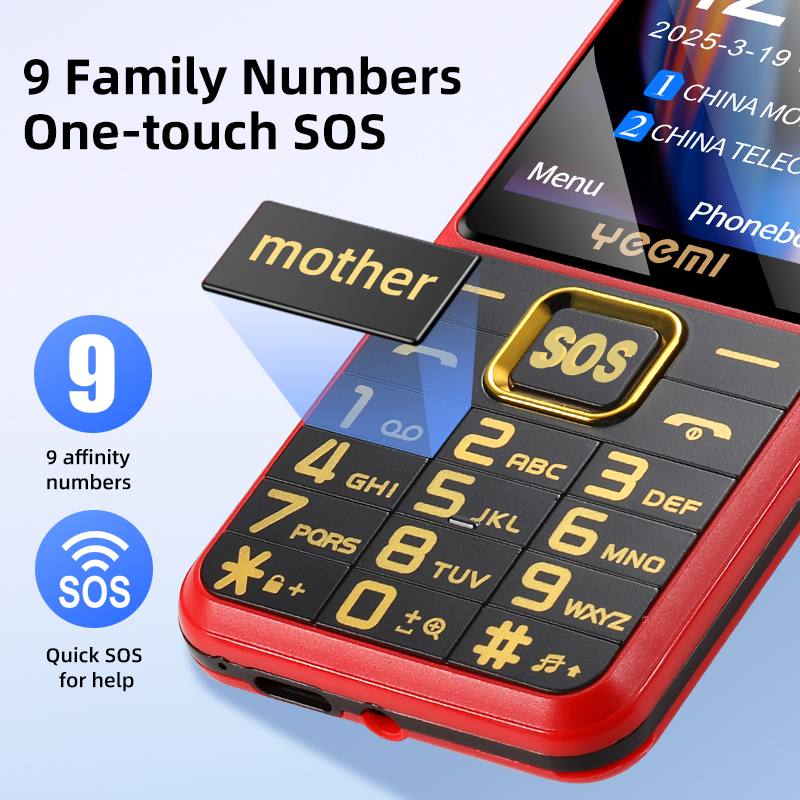 Unlocked Yeemi 3G 4G LTE Dual SIM Cards Cell Phone Type-C 2500mAh LED Light SOS Super Fashion Large Push Button Phone For Elderly