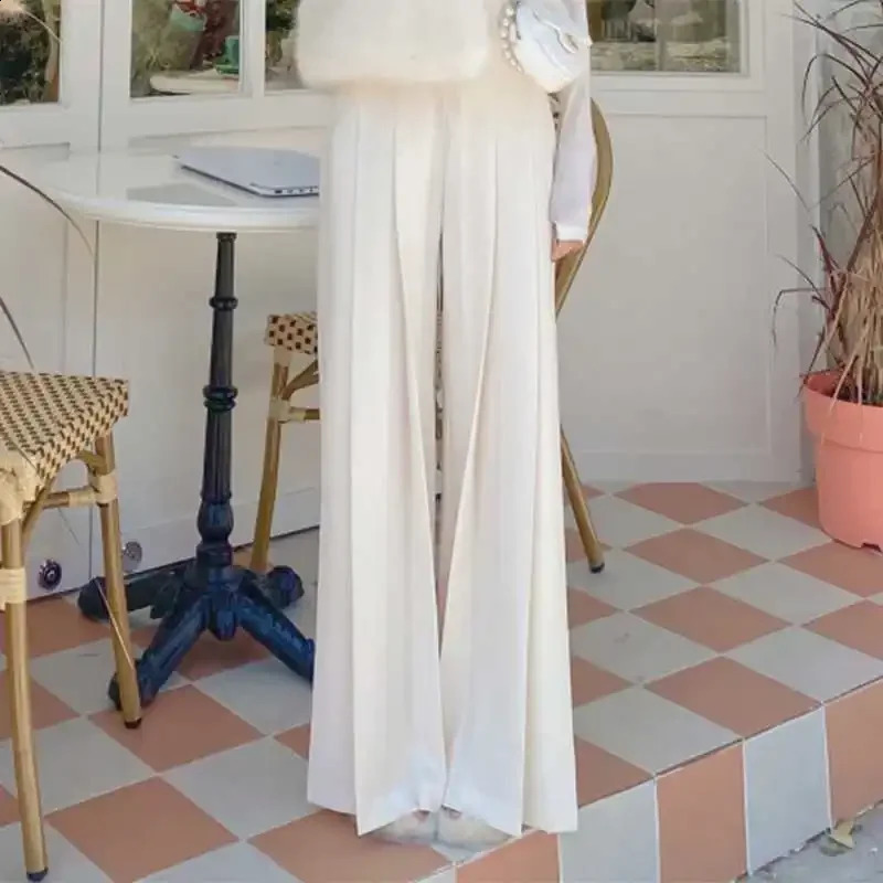 High waist wide leg loose casual pants drawstring simple style floor length straight cut suitable for women 250427