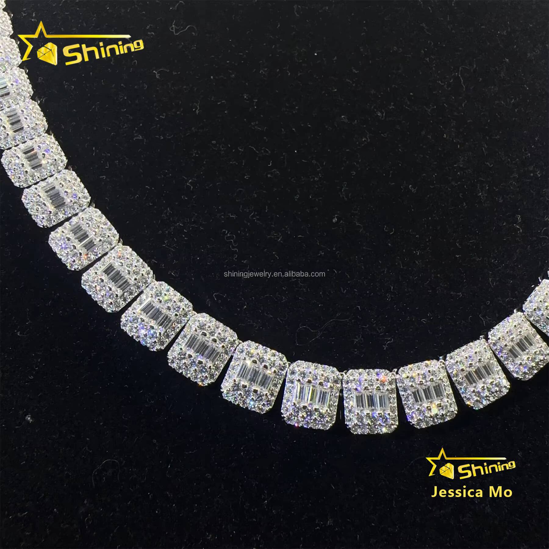 Unique Design Pass Diamond Tester GRA Certificate S925 9mm Iced Out Baguette Cut Moissanite Cluster Cuban Link Chain Bracelet