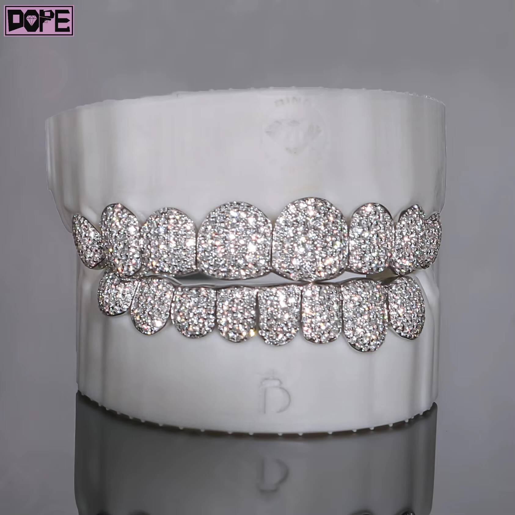 Hiphop Grillz for Teeth Iced Out Honeycomb Setting Custom VVS Lab Grown Diamond 925 Silver Diamond Grillz
