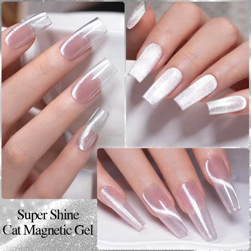 PUENTE 75ML Sparkling White Cat Magnetic Gel Nail Polish Ultra-Bright Cat Eye Soak Off UV Semi-Permanent Nail Varnish ManicureT251127