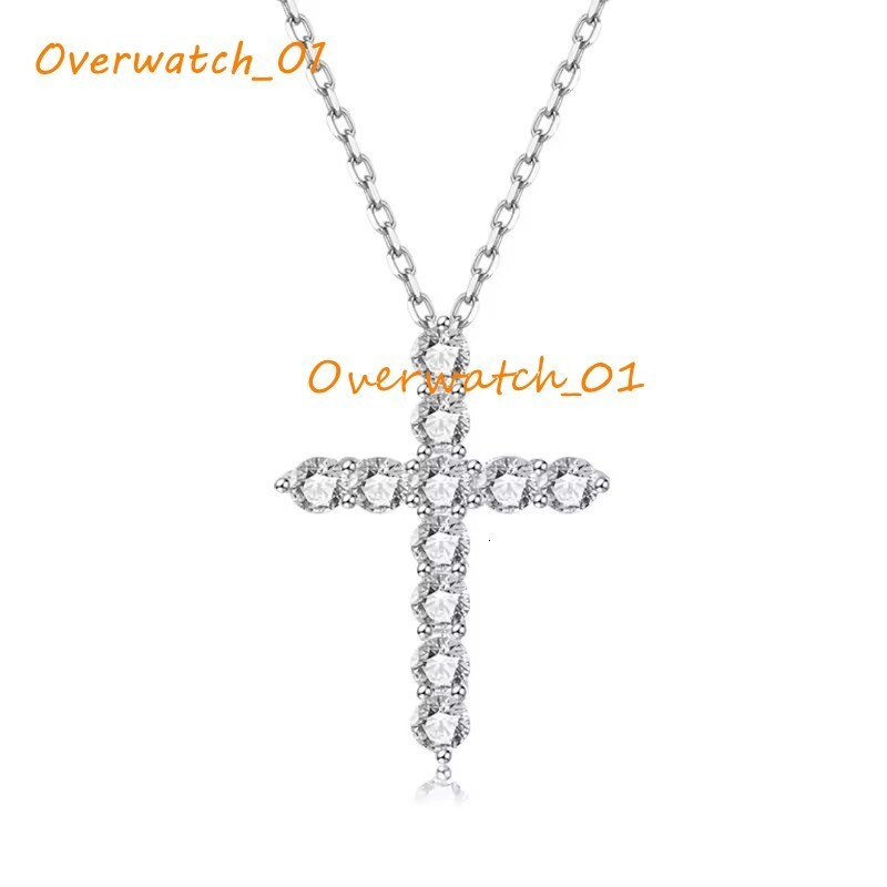 S925 Pure Silver Plated 18K White Gold Cross Diamond Pendant with D-color VVS Moissanite Fashionable Luxury Moissanite Necklace
