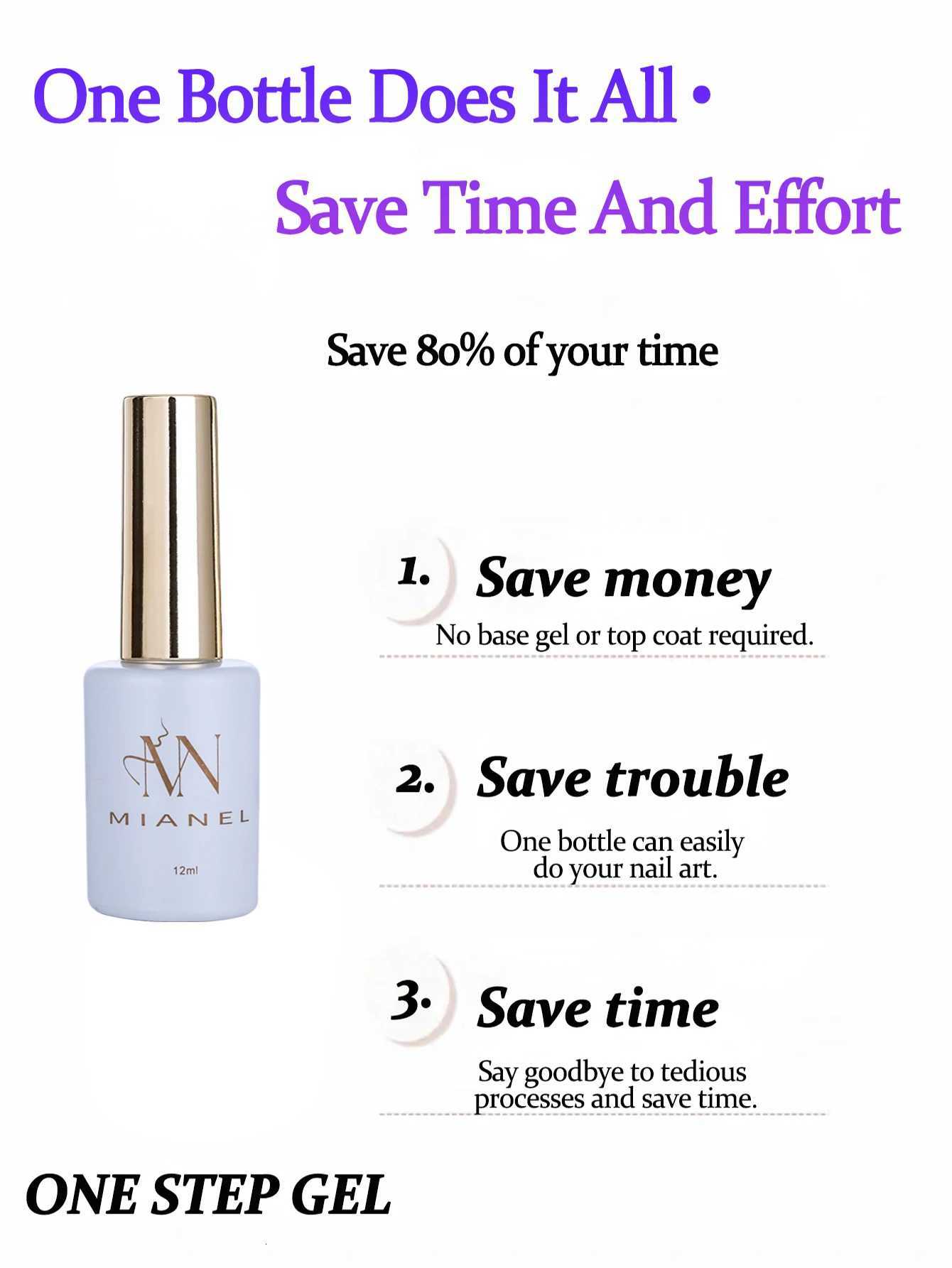 MIANEL One-step Nail Polish 3-in-1 Gel Nail Polish Top Selling White Black Blue pink Color Ice Clear Nude Gel Polish In summerT251127