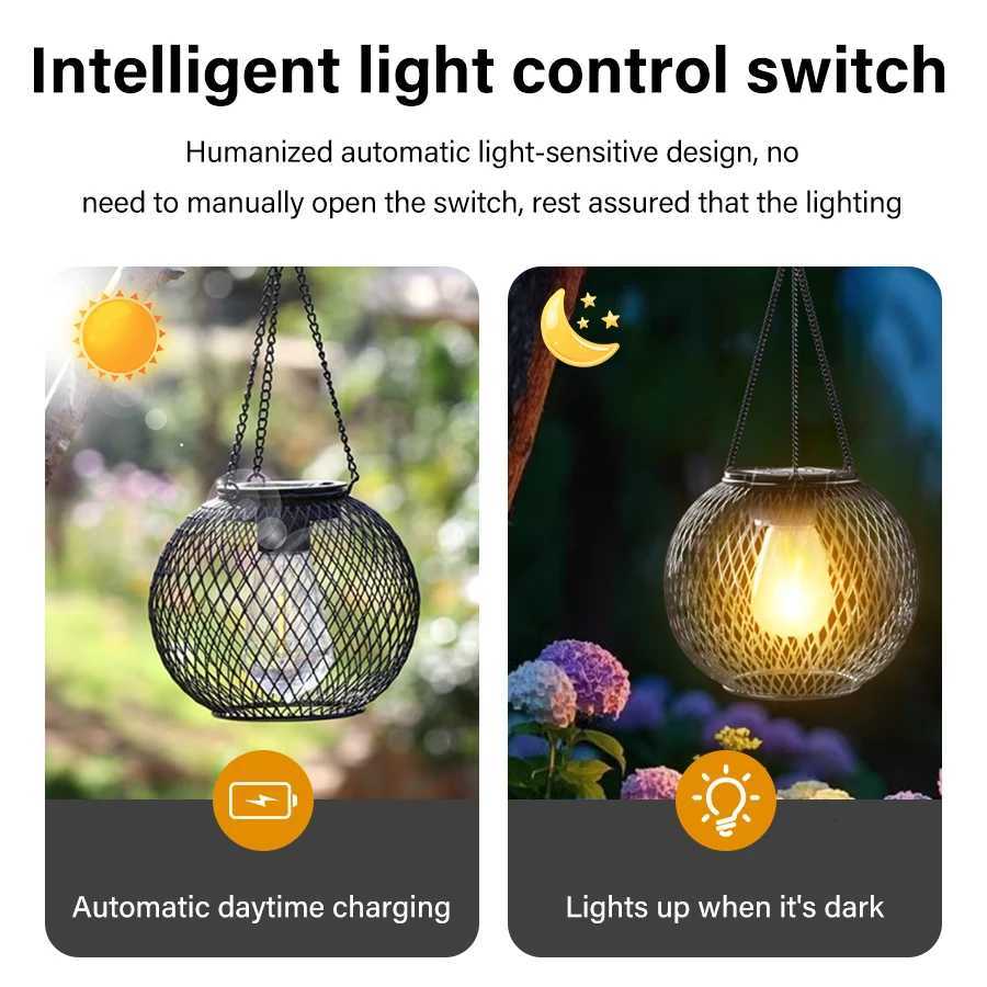 Outdoor Solar Iron Lantern Led Solar Lights Waterproof Decorative Hanging Lights for Tree Garden Yard Patio Pathway Dusk-to-dawnM251127
