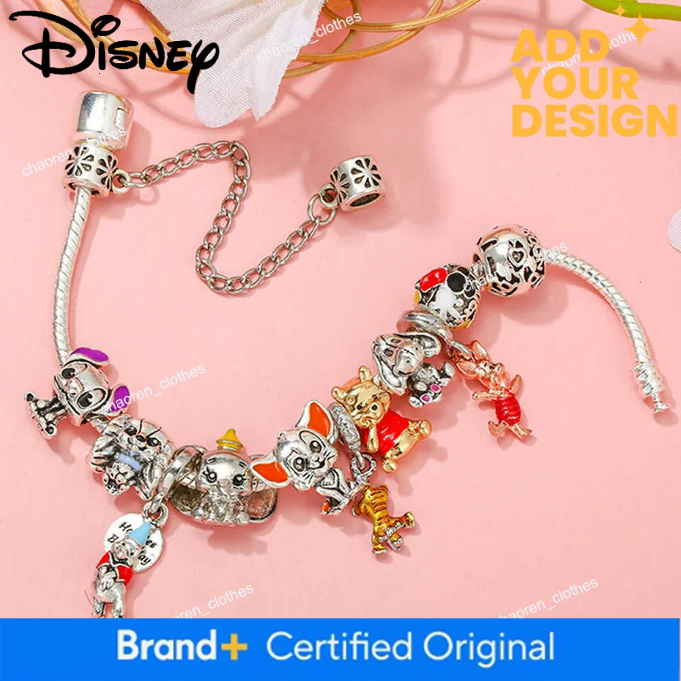 Disney 100th Anniversary Stitch Princess Pumpkin Cart Mickey Minnie Figure Model Dumbo Charm Beads Fit Bracelets Anime Jewelry Accessory W20250716