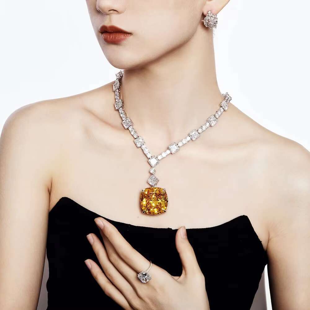 DHcollections Dylam Dazzling Exaggerated Design Women's Pure Sier Boutique Jewelry Full Square 5A Zirconia Pendant Necklace