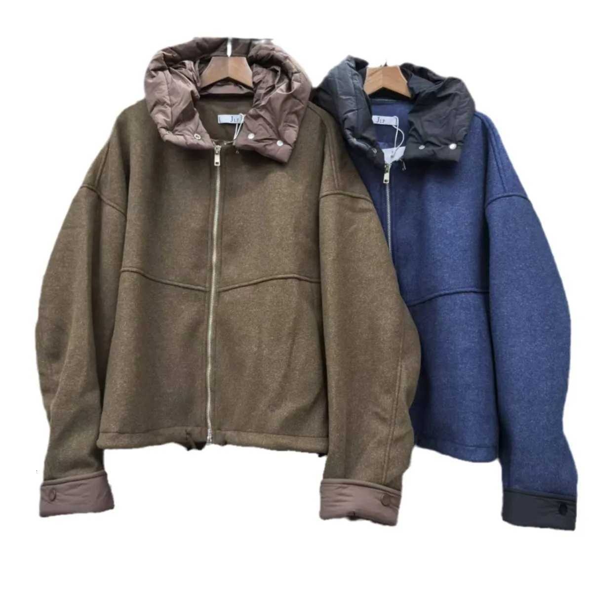Solid Wool Coat Women Casual Hooded Y2k Loose Zipper Blends Cardigan Full Sleeved Thick Warm Outwear Jackets Autumn WinterXJ251127