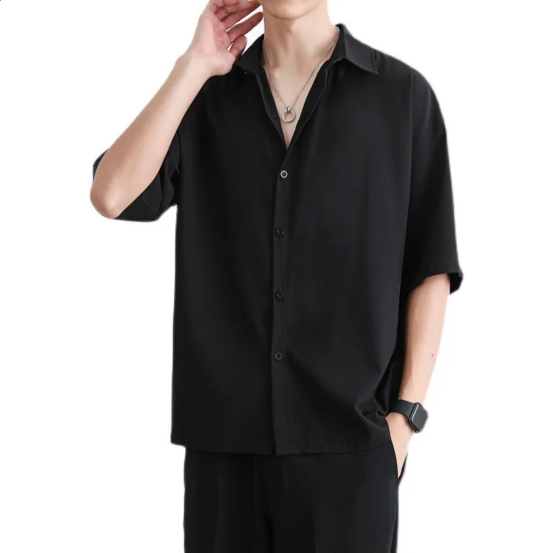 1 piece of summer thin mens short sleeved mens ice silk loose style mens shirt fashionable casual lapel button mens top S-3XL 250422