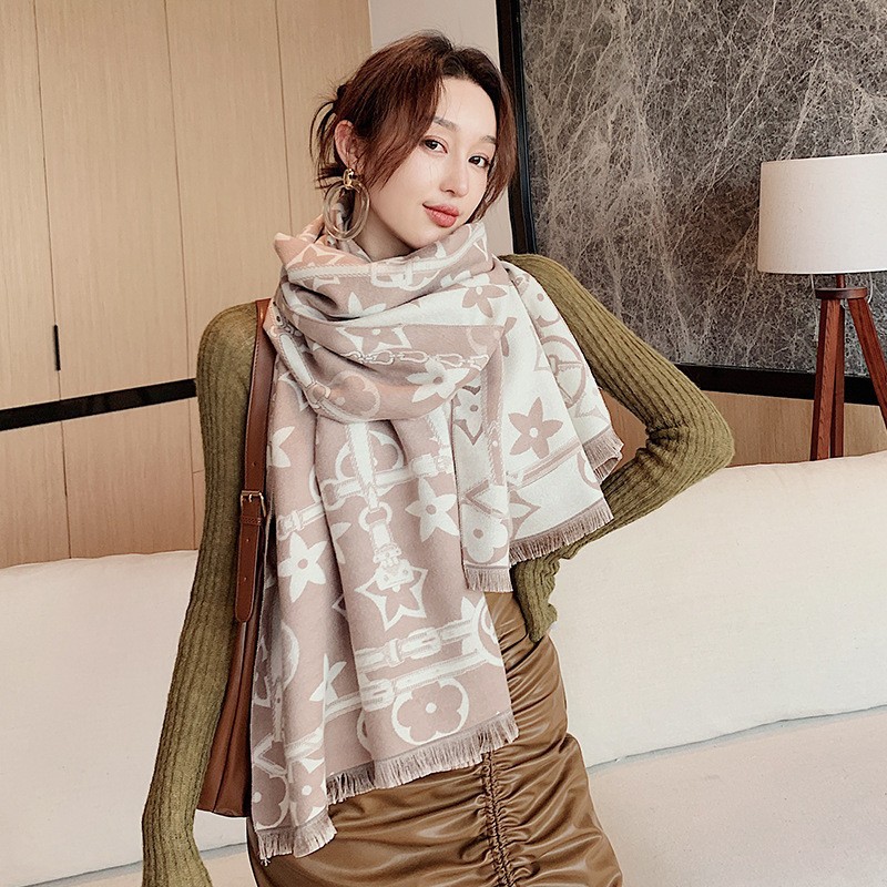 New Design Scarf - European and American autumn and winter New Warm Scarf, versatile for women in winter, faux cashmere thickened chain scarf shawl fr