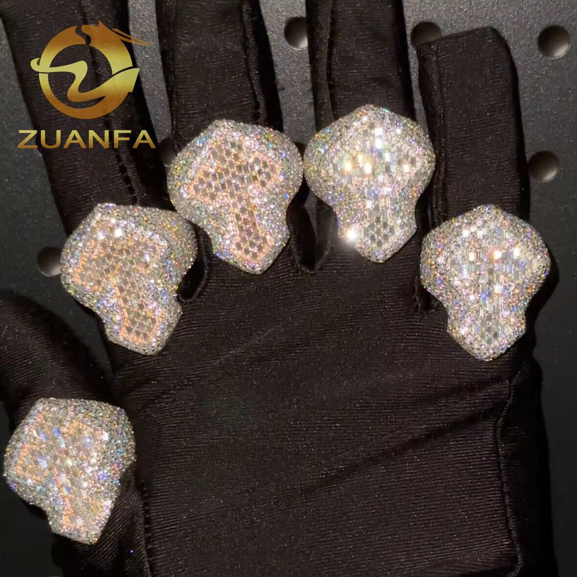 Ready to Ship Iced Out Vvs Baguette Moissanite Diamond Ring for Men Cross Hip Hop Ring 925 Sterling Silver Fashion Jewelry