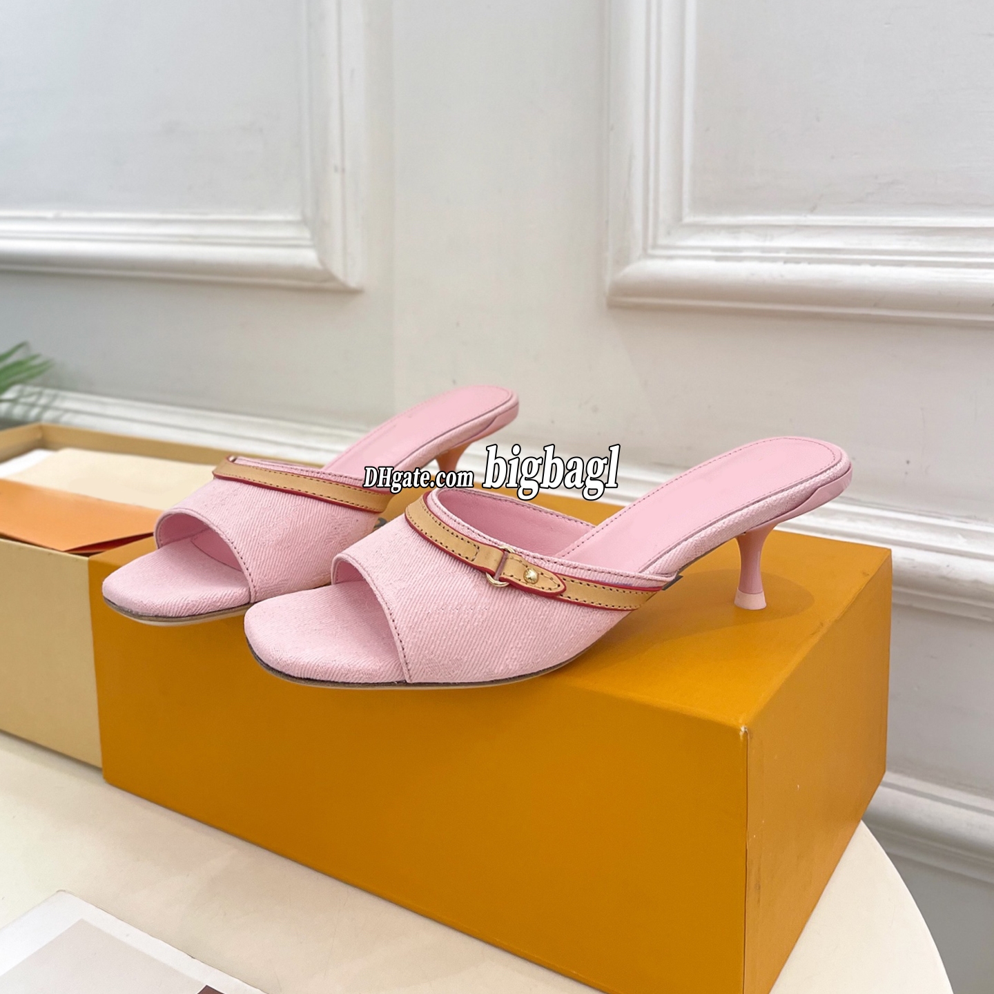 Denim Sandal Designer Women Sandals Low Kitten Heel Mules In Denims High Heels Slip-on Slides Summer Slide PINK SANDAL with Classic Print