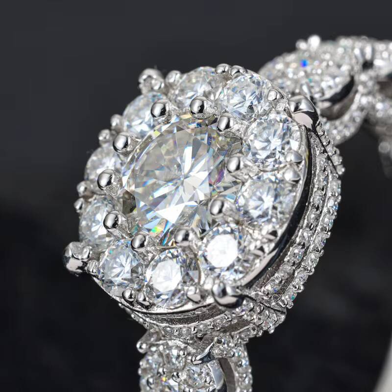 Fashion Fine Hip Hop Fine 925 Silver Shiny Moissanite Jewelry Iced Out Bling Round Ring for Men Women Wedding Engagement Gift