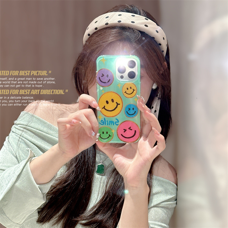 Colorful Smiley Face Phone Case Compatible with iPhone 16/15 Pro Max Designer New Ins Style Niche Protective Case