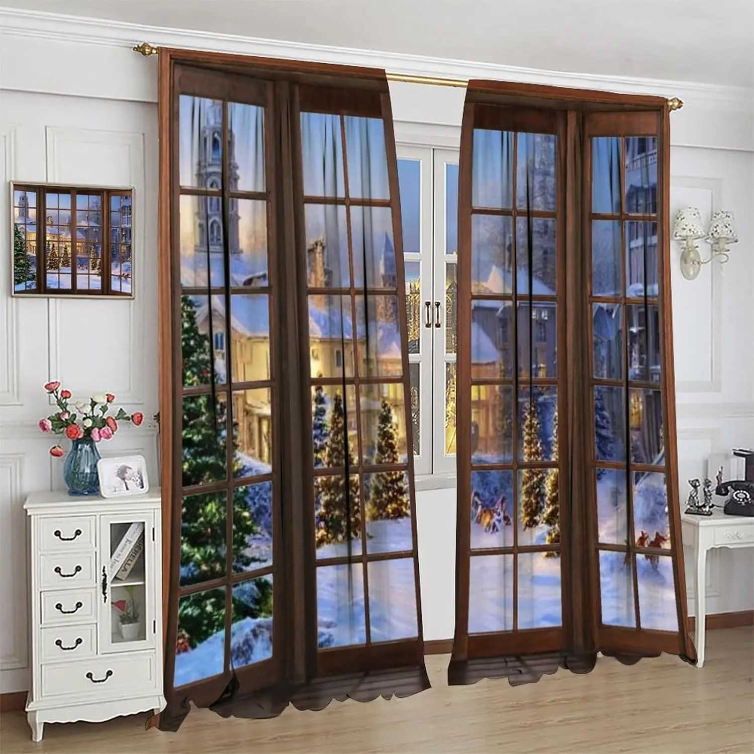 Curtain Christmas Red Christmas Curtains Winter Holiday Snowman Window Treatments Drapes for Bedroom Living Room Xmas Tree Truck New Year Drapes Y2511