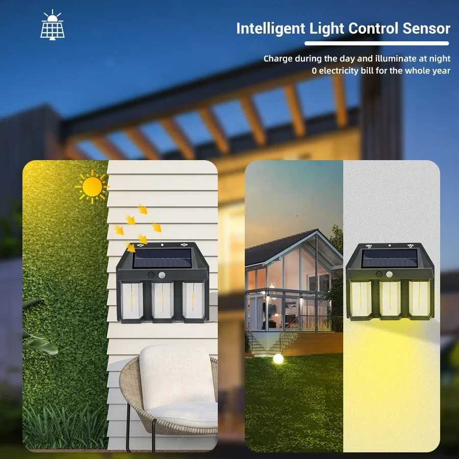 Outdoor Solar LED Wall Light 3 Lighting Modes with Motion Sensor Waterproof Garden Courtyard Landscape Decorative LanternM251127