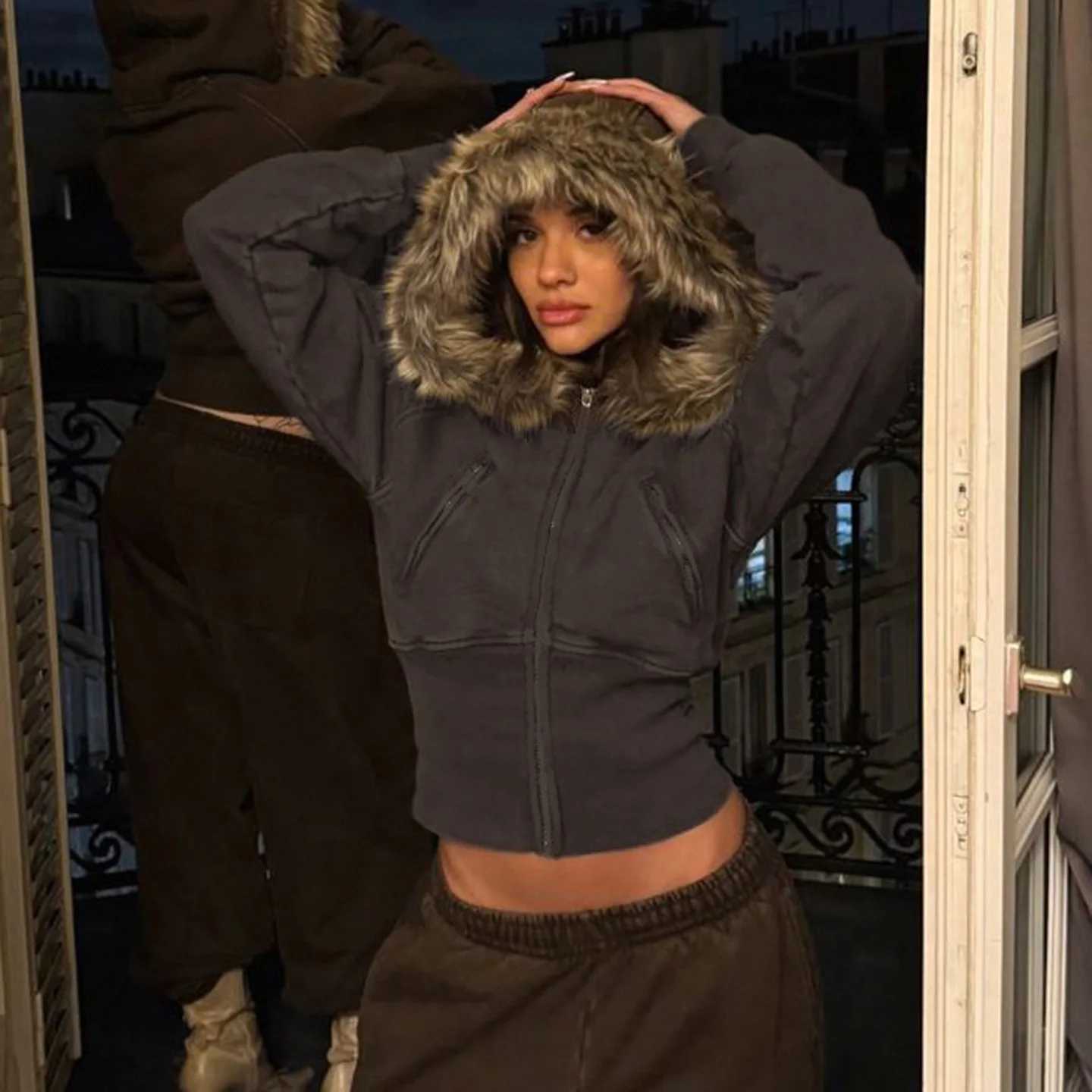 2025 New Autumn Winter Hooded Jackets Fashion Women Long Sleeve Slim Y2K Zipper Vintage Coats High Street Fleece Pocket OutwearXJ251127