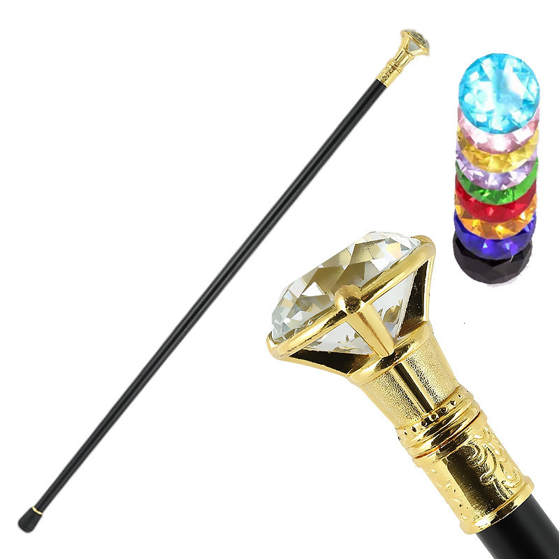 Colorful Diamond Type Golden Walking Cane Fashion Decorative Walking Stick Gentleman Elegant Cosplay Cane Knob Crosier 93cm 251022