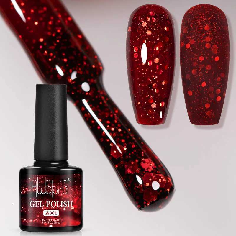 75ml Red Glitter Gel Nail Polish Crystal Semi Permanent Soak Off UV Gel Varnish Nail Art Manicure Base Matte Top Coat VernisT251127