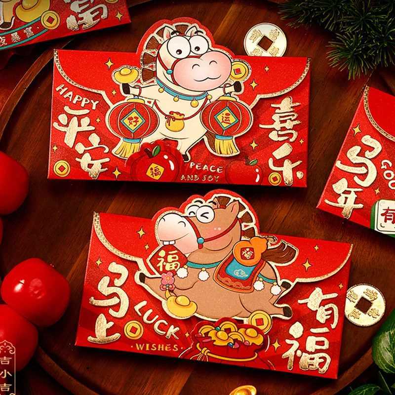 4/6Pcs New Year Red Envelope 2026 Chinese Spring Festival Hongbao Traditional Lucky Money Packets Horse Year Money Pouch Z251127