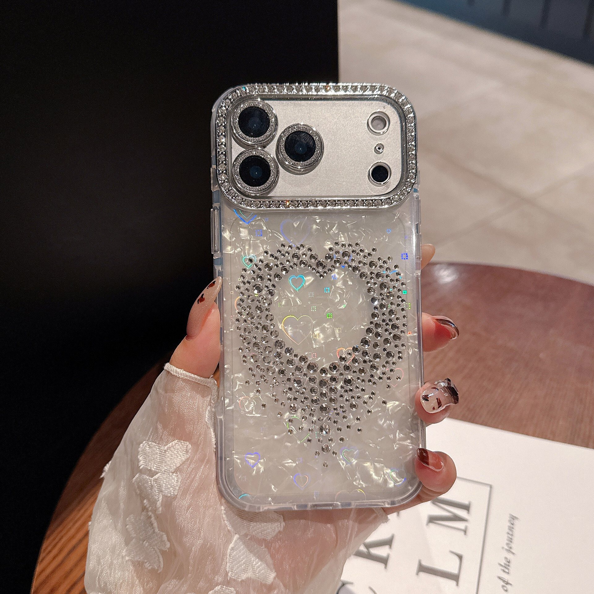 Inlaid Heart Phone Case iPhone 17 Pro Max Compatible with Apple 16 Pro Full Coverage Diamond Frame 15