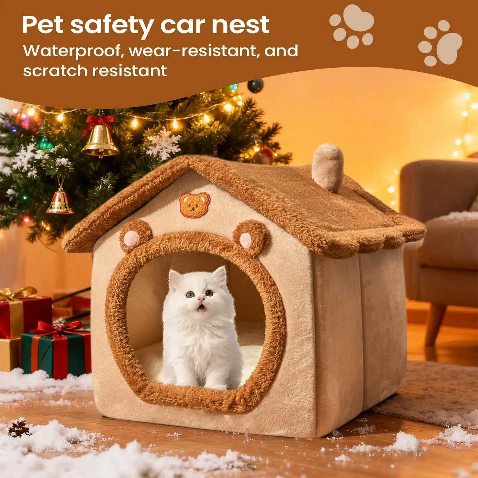Cat House Cute Plush Winter Warm Pet House detachable Washable Enclosed Winter Rest Shelter For Small Animals Dog Bunny Cats BedM251127 - view 3