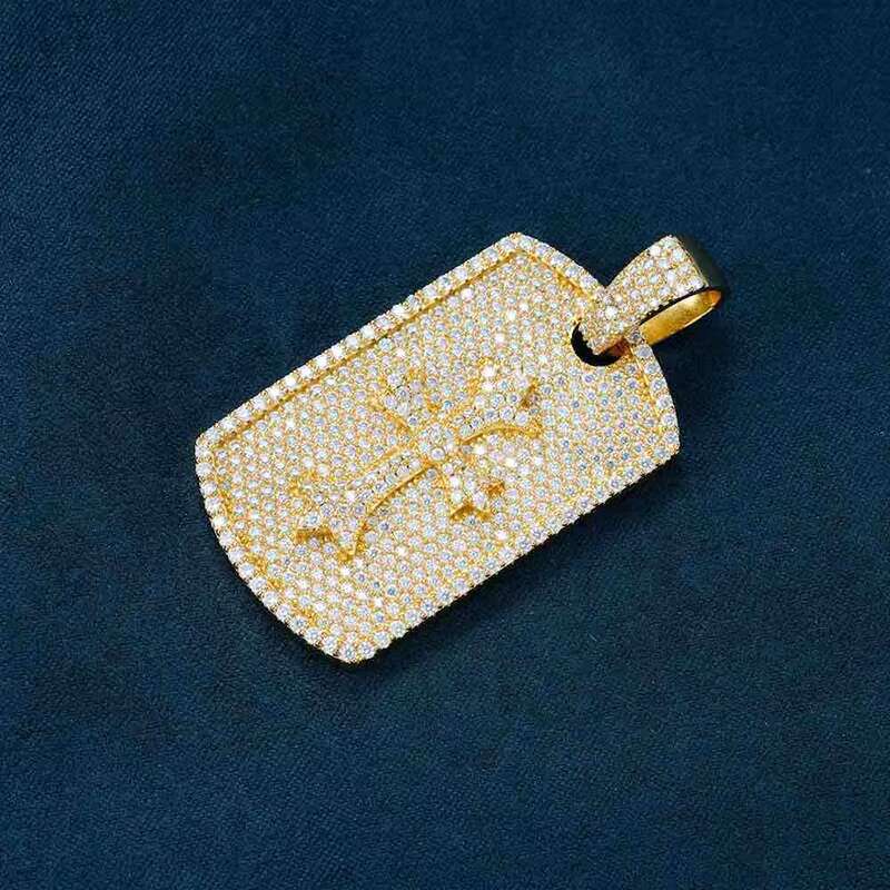 Hip Hop 925 Silver Iced GRA VVS Moissanite Cross Shield Dog Plate Pass Diamond Tester Bling Pendant Charm for Men Jewelry Chain