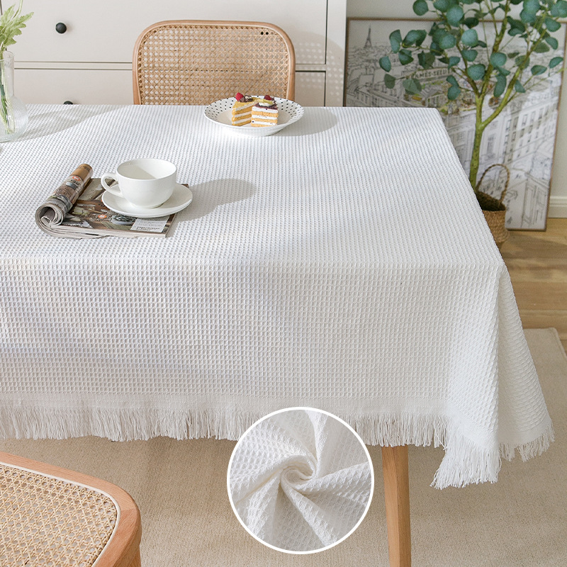 A839 cream wind tassel cotton yarn tablecloth photo atmosphere dustproof table cloth rectangular decorative coffee table cover towel non-slip