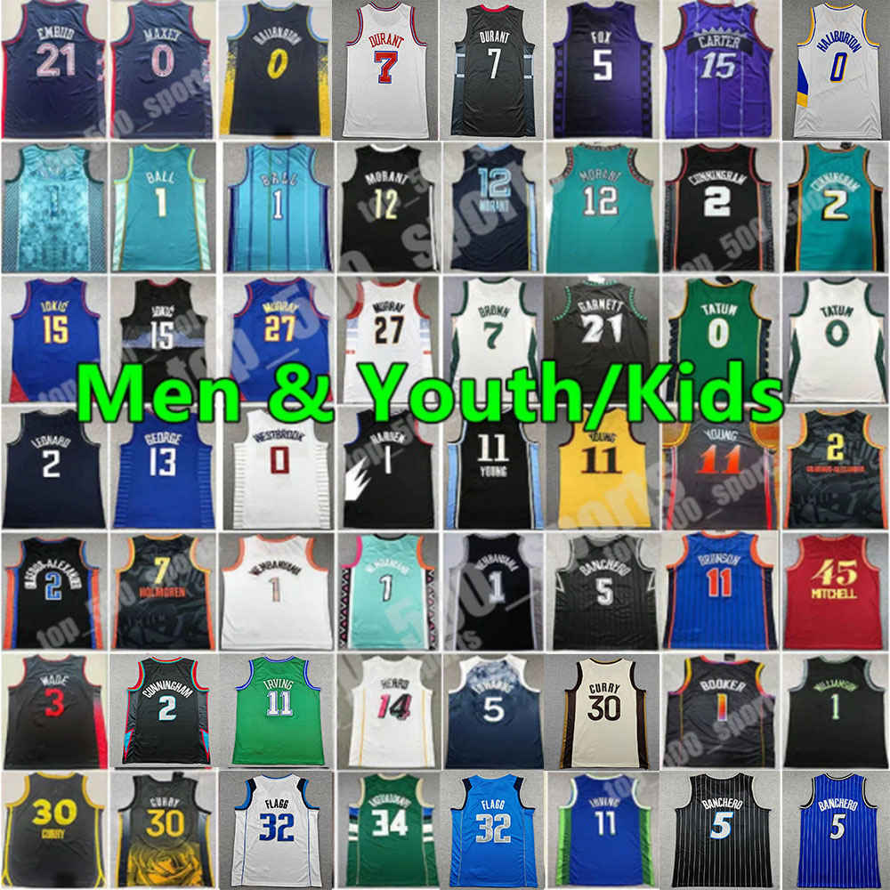Men Youth Basketball Jersey Stephen Curry Luka Doncic Jalen Brunson Wembanyama Paolo Banchero LaMelo Ball Ja Morant Allen Iverson Tatum Kevin Durant Antetokounmpo