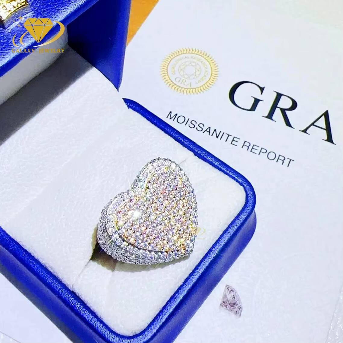 Moissanite Ring 925 Sterling Silver Moissanite Diamond Moissanite Heart Ring Men Women Iced Out Mossanite Ring Hiphop