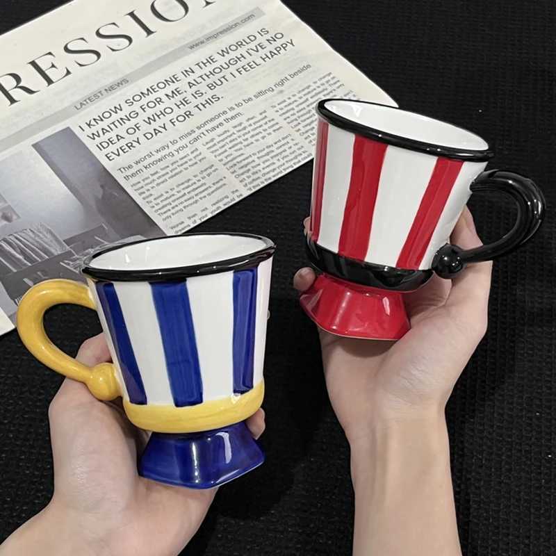 250ml Striped Ceramic Mug Home Office Drinking Cups Creative High Coffee Milk Mugs Personality Splicing Color Pattern Couple Cup C251127